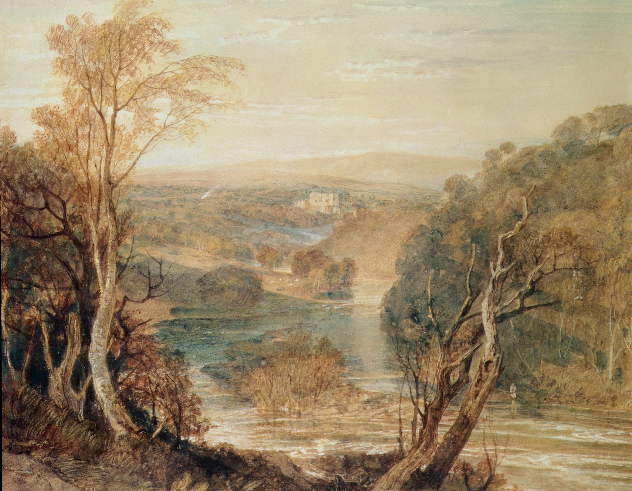 The River Wharfe med en avlägsen utsikt över Barden Tower av Joseph Mallord William Turner