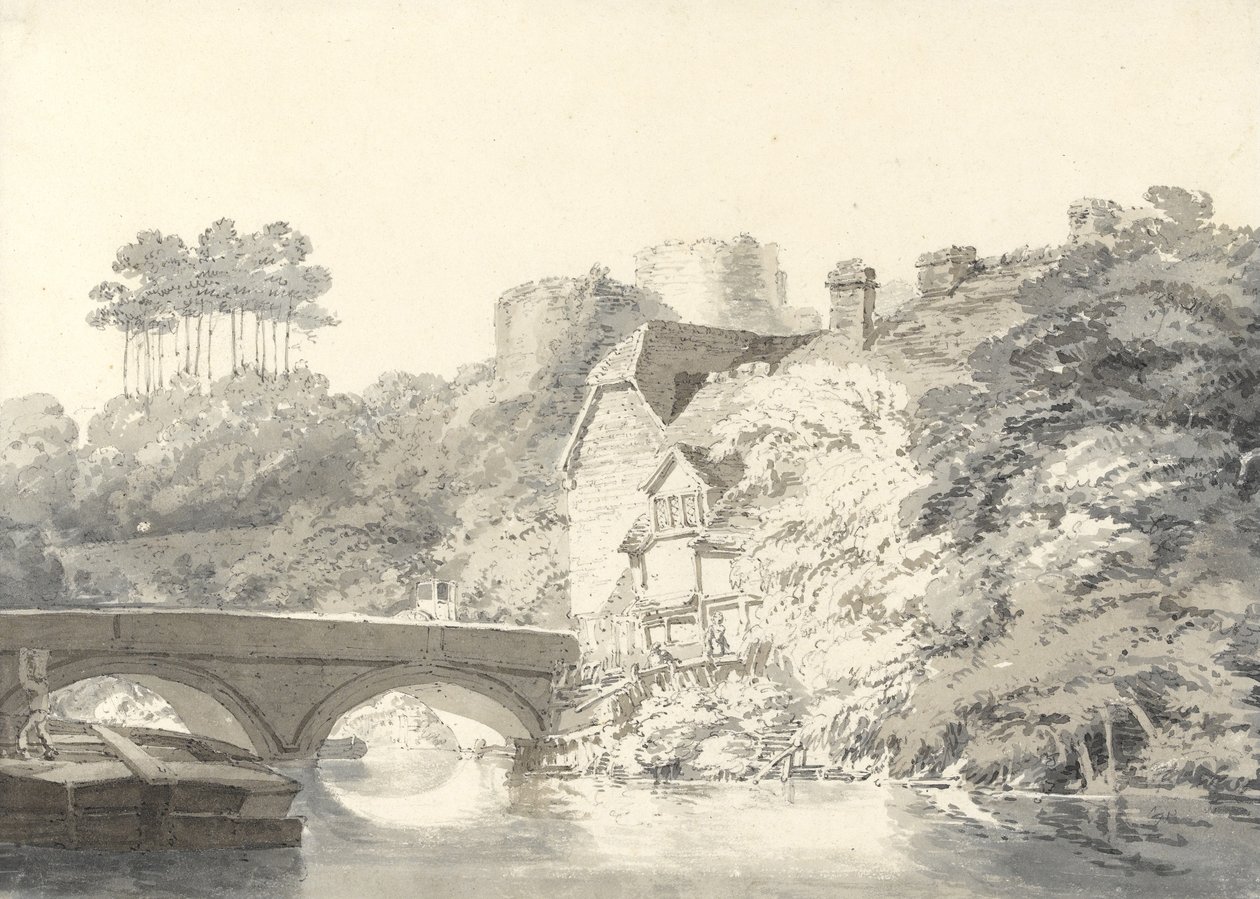 Tonbridge Castle, Kent, ca 1794 (blyerts med tvätt på papper) av Joseph Mallord William Turner