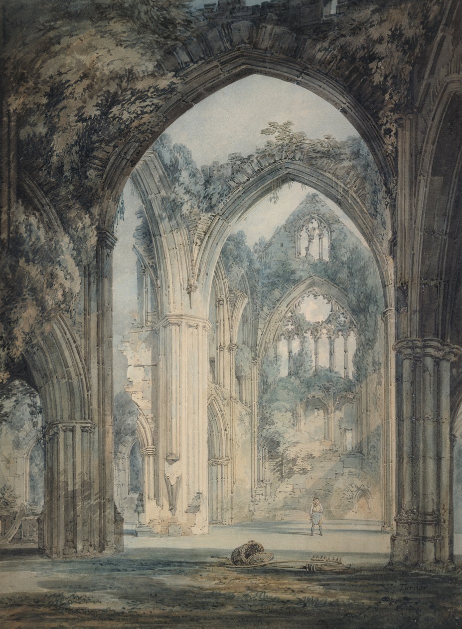 Transept av Tintern Abbey, Monmouthshire, ca. 1794 (akvarell över grafit med penna och svart bläck) av Joseph Mallord William Turner