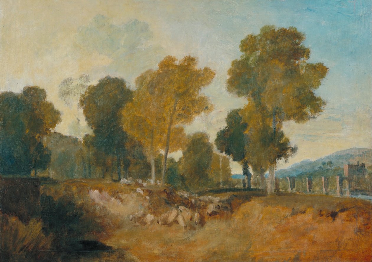Trees beside the River, with Bridge in the Middle Distance av Joseph Mallord William Turner