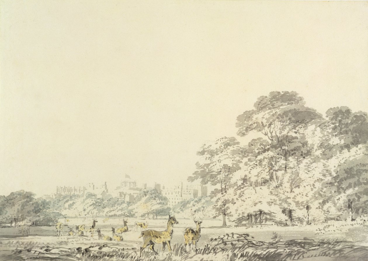 Windsor Castle and Park with Deer (wc över penna på papper) av Joseph Mallord William Turner