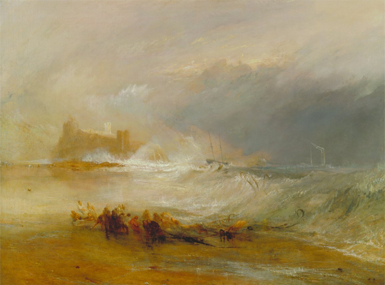Wreckers-Coast of Northumberland, med en ångbåt som hjälper ett skepp utanför stranden av Joseph Mallord William Turner