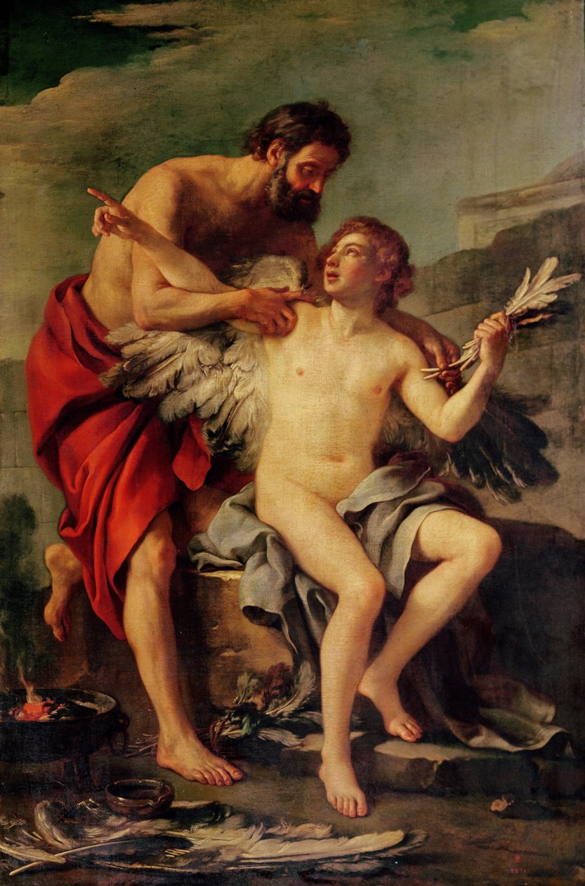 Daedalus fäster Ikaros vingar, c.1754 av Joseph Marie, the Elder Vien