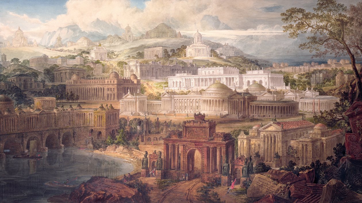 Architectural Visions of Early Fancy, in the Gay Morning of Youth, and Dreams in the Evening of Life, 1820 (penna och bläck och wc på papper) av Joseph Michael Gandy
