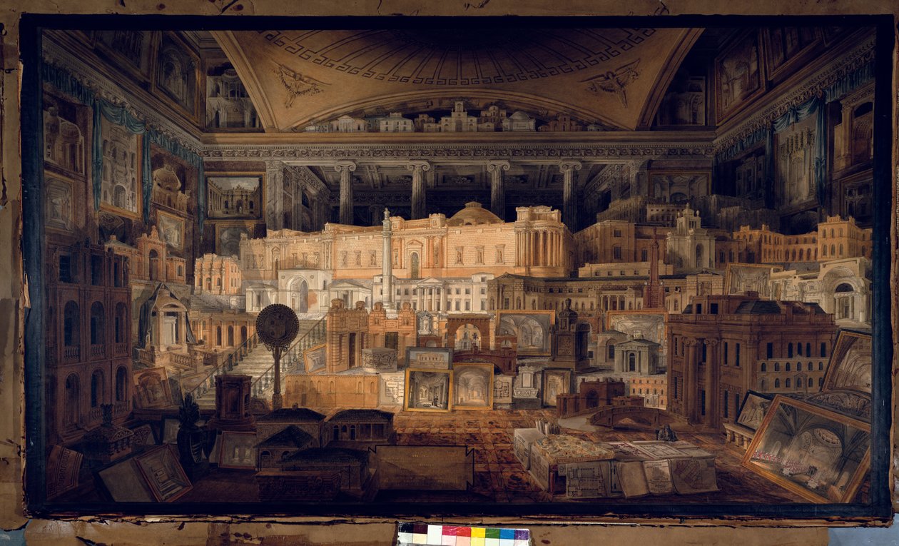 Offentliga och privata byggnader utförda av Sir John Soane mellan 1780 och 1815, 1818 (penna, penna och wc på papper) av Joseph Michael Gandy