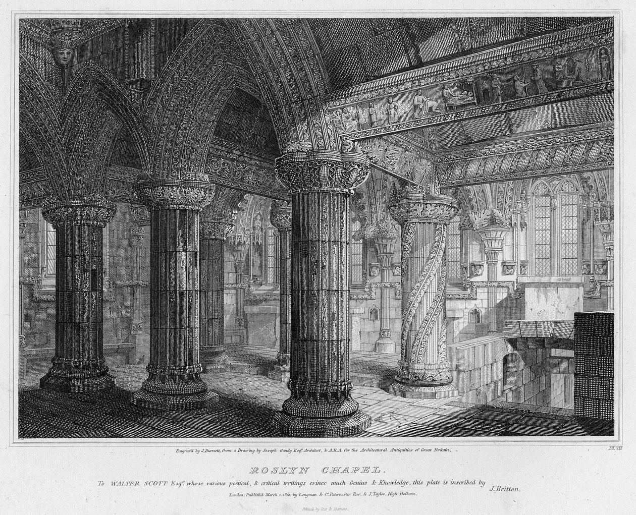 Roslyn Chapel, graverat av J. Burnett, 1810 av Joseph Michael Gandy