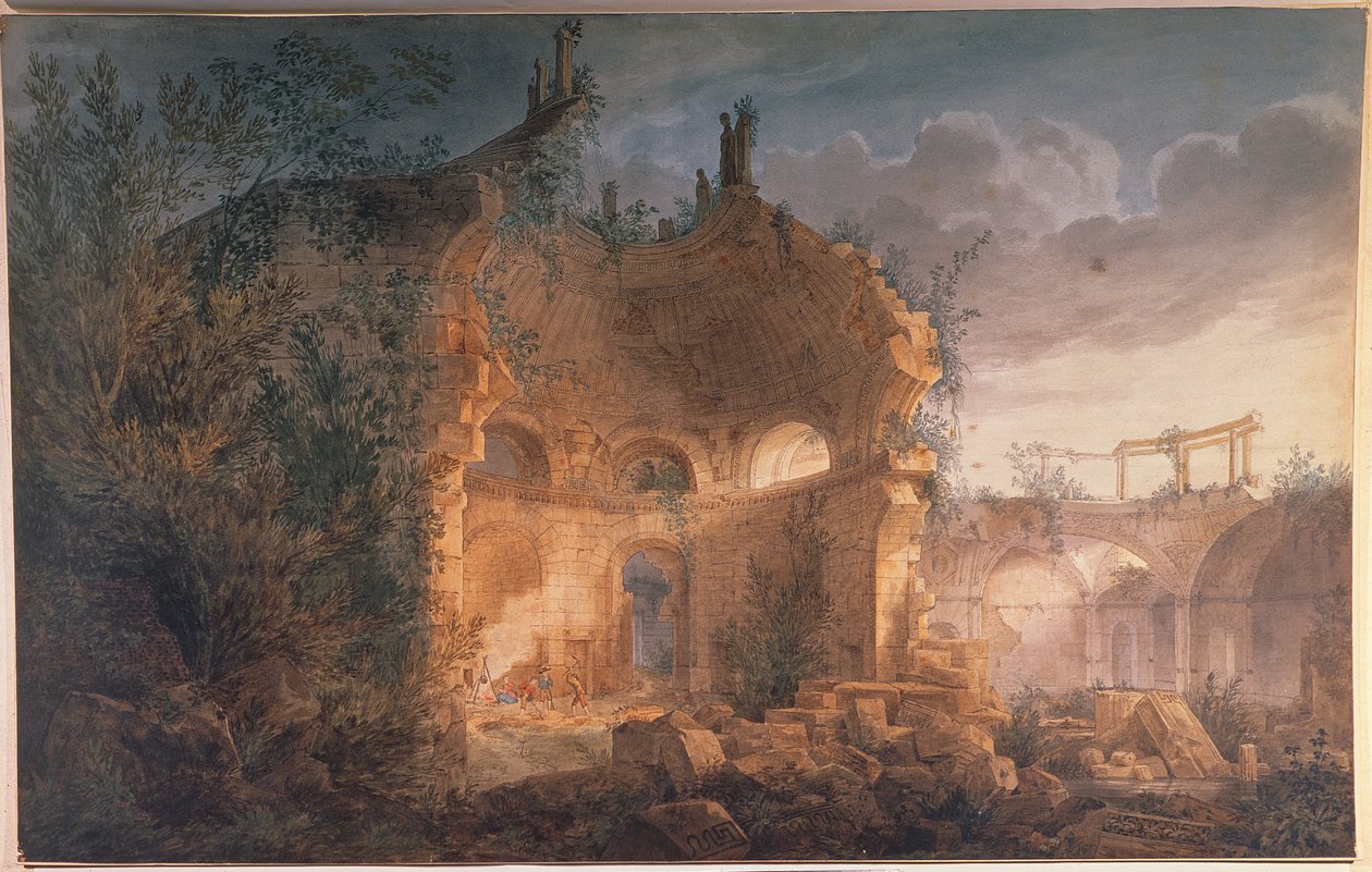 Sir John Soanes Rotunda för Bank of England i ruiner (wc förhöjd med vitt på papper) av Joseph Michael Gandy