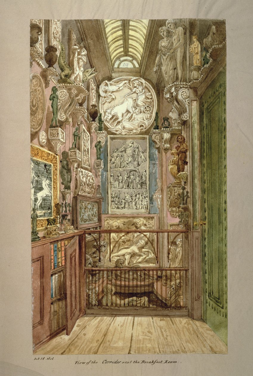 Utsikt över korridoren bredvid frukostrummet, 28 oktober 1826 av Joseph Michael Gandy