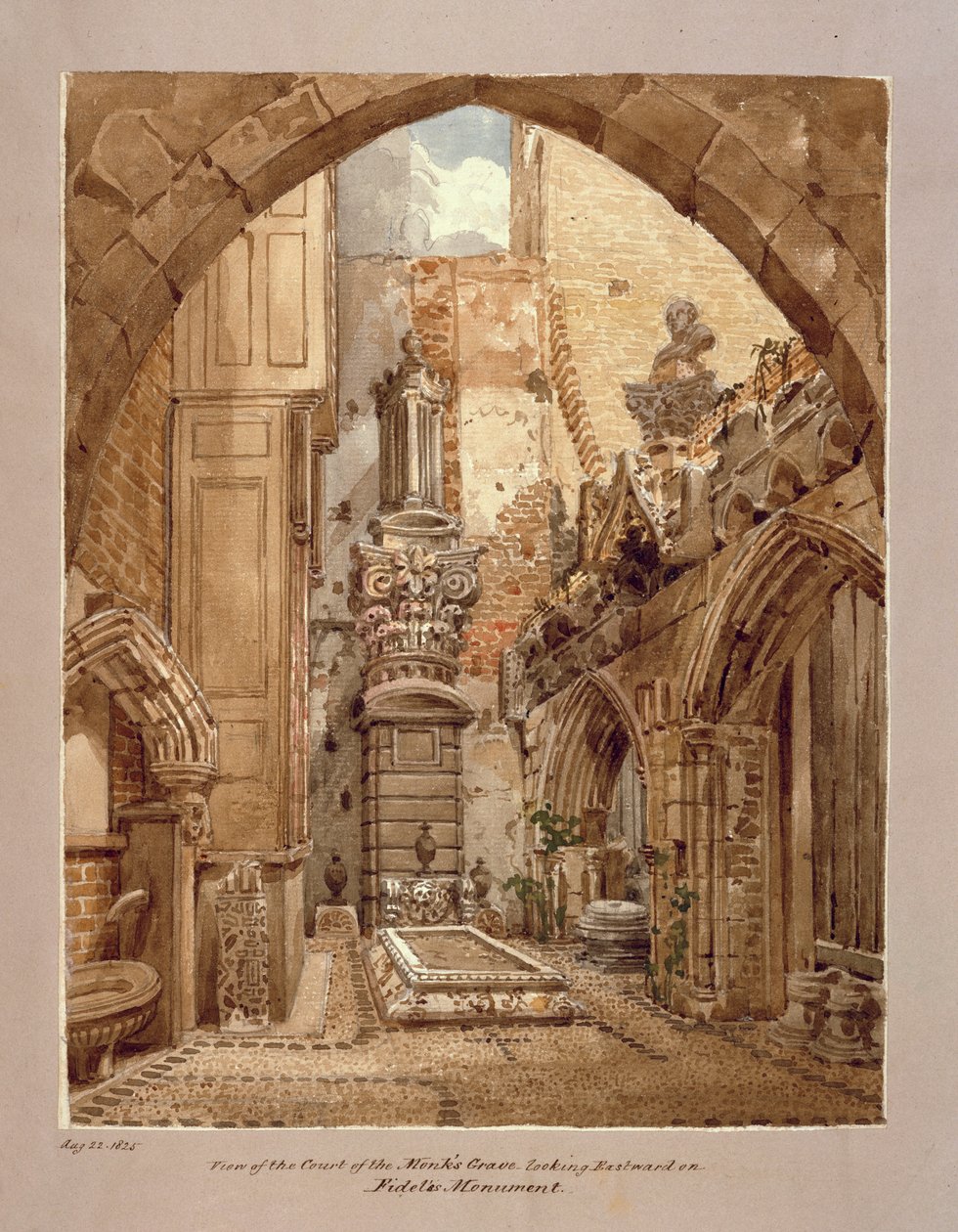 Utsikt över hovet till munkgraven, 22 augusti 1825 av Joseph Michael Gandy