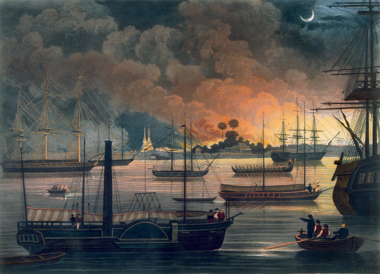 The Conflagration of Dallas on the Rangoon River, skylt 17 från 