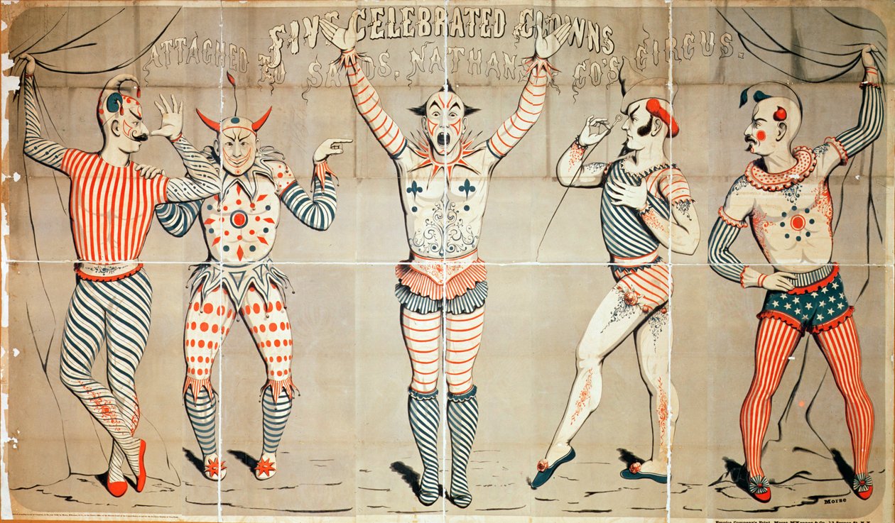 Fem berömda clowner fästa vid Sands, Nathan und Co.