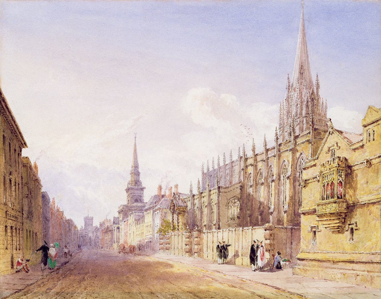 Forskare och figurer utanför St. Mary Magdalen Church, Oxford (penna och wc på papper) av Joseph Murray Ince