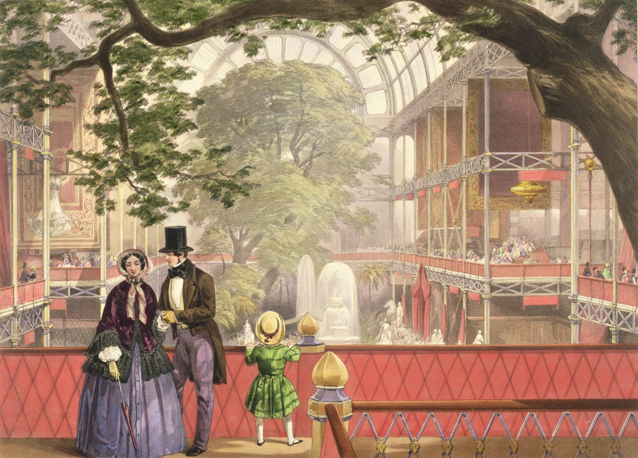 Crystal Palace, tvärskeppet från södra galleriet (färgad litho) av Joseph Nash
