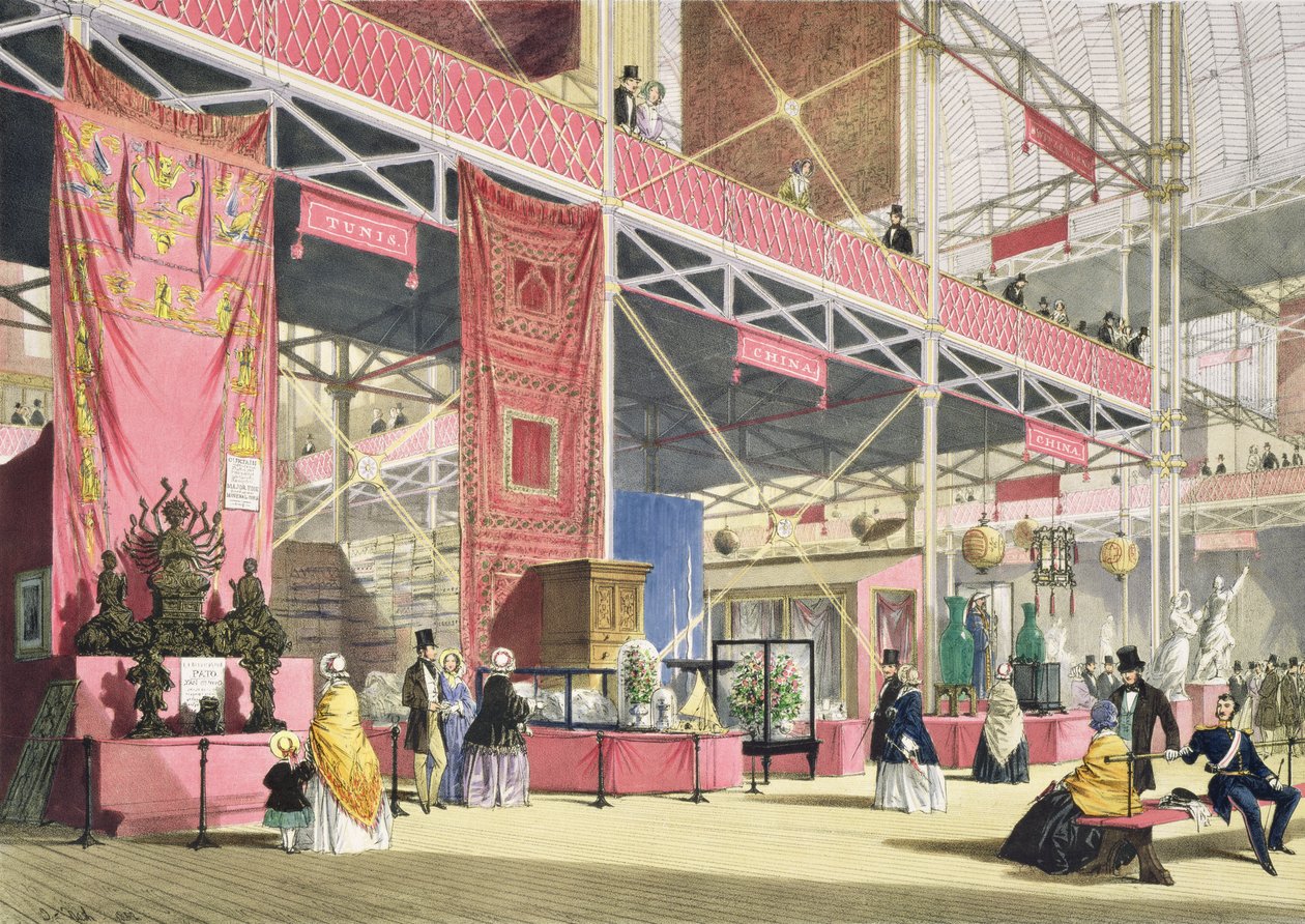 Crystal Palace, gallerierna i Tunis och Kina (färgad litho) av Joseph Nash