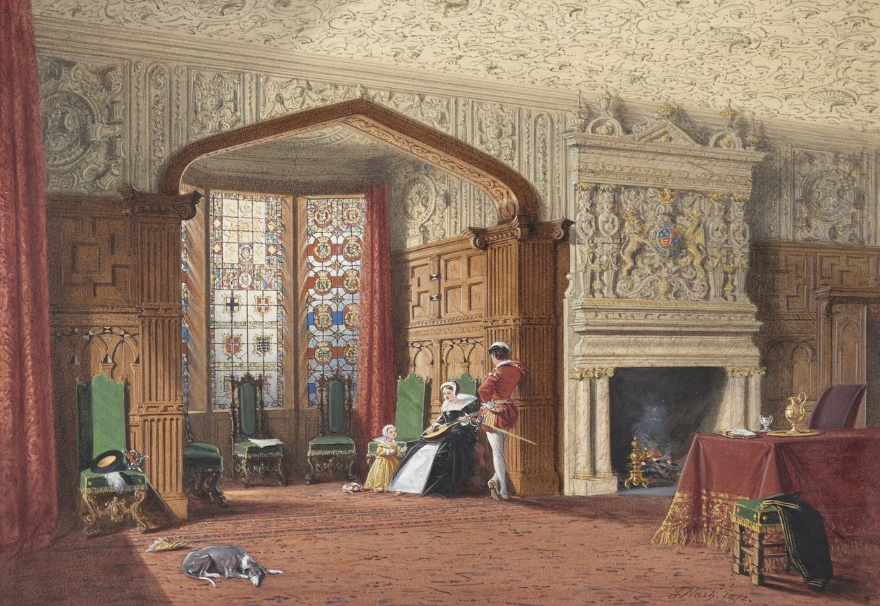 Ett Elizabethan -rum i Lyme Hall, Cheshire av Joseph Nash
