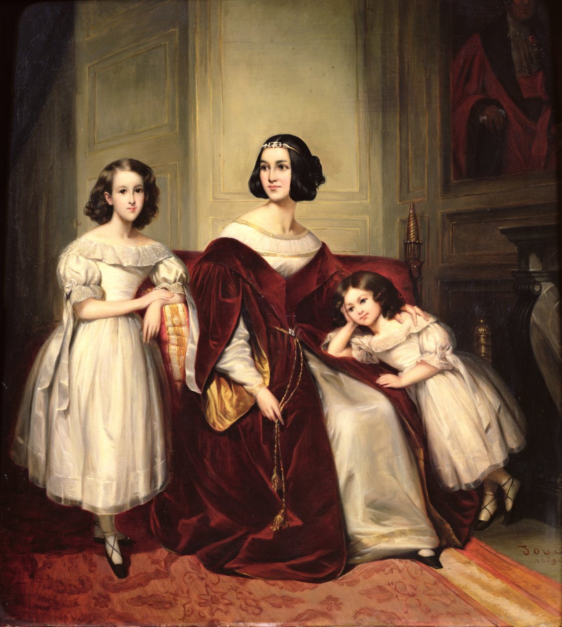 Madame de Nonjon och hennes två döttrar, 1839 av Joseph Nicolas Jouy