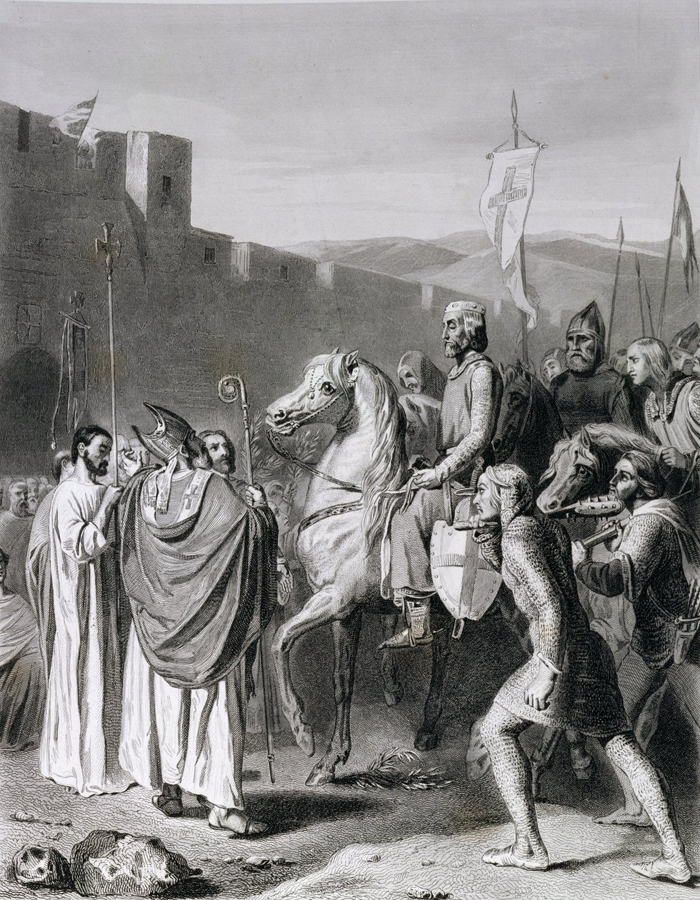 Baldwin I (ca 1058-1118) graverad av Thibault av Joseph Nicolas Robert Fleury