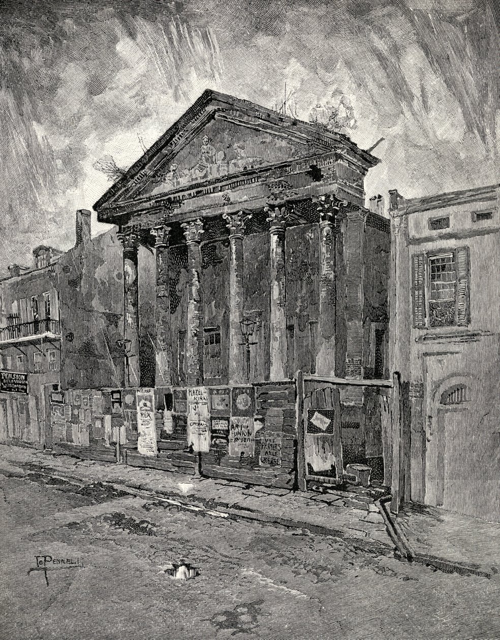 The Old Bank i Toulouse Street, New Orleans, från "The Century Illustrated Monthly Magazine", maj till oktober, 1883 av Joseph Pennell