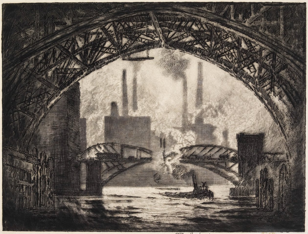 Under broarna, Chicago, 1910 av Joseph Pennell