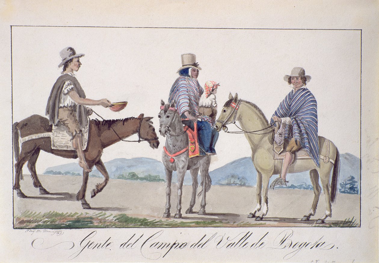Människor, från Campo del valle de Bogota, ca 1840 (wc på papper) av Joseph Pio Dominguez