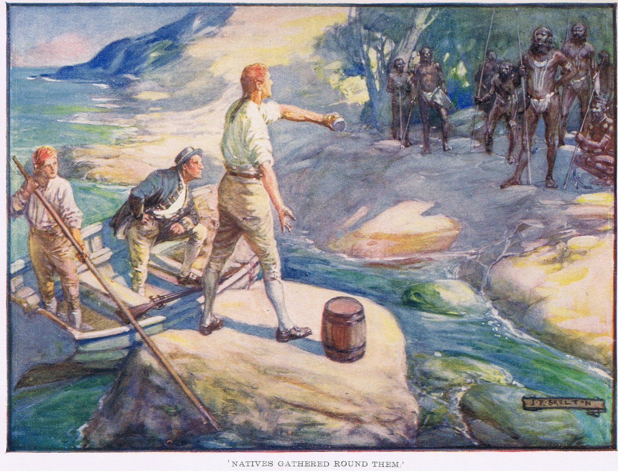 Infödda samlades runt dem av Joseph Ratcliffe Skelton