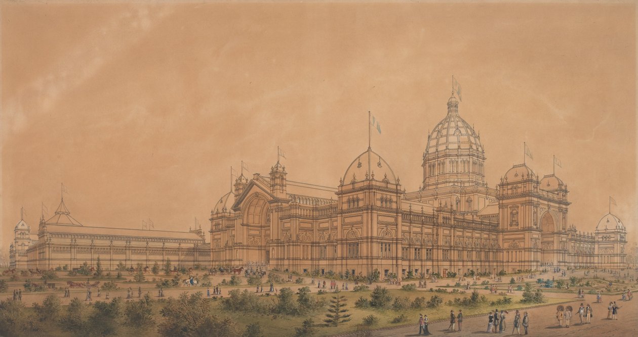 Utställningsbyggnaden Melbourne 1880, South West Aspect of the Main Hall av Joseph Reed