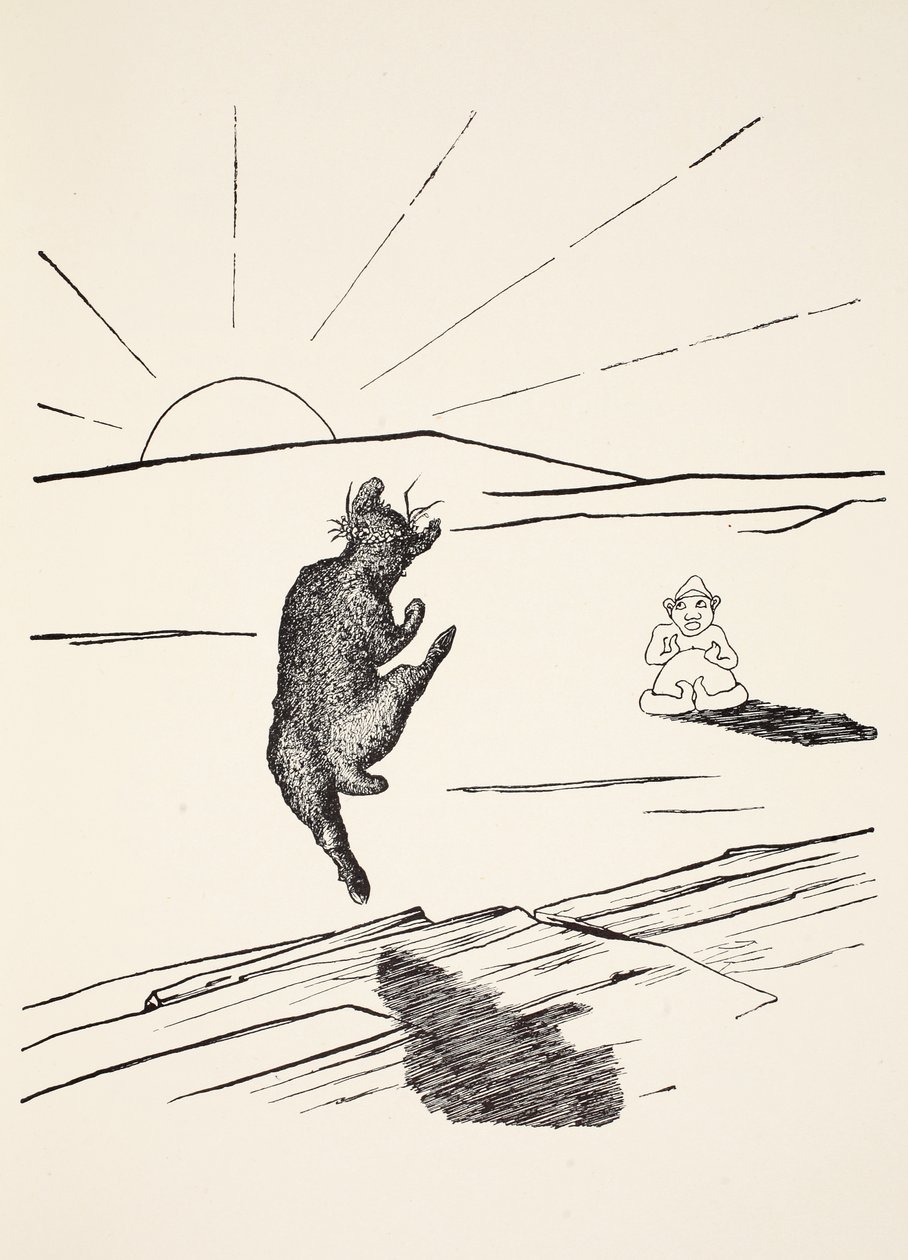 Old Man Kangaroo när han var det annorlunda djuret med fyra korta ben, illustration från "Just So Stories for Little Children" av Rudyard Kipling, pub. London, 1951. av Joseph Rudyard Kipling
