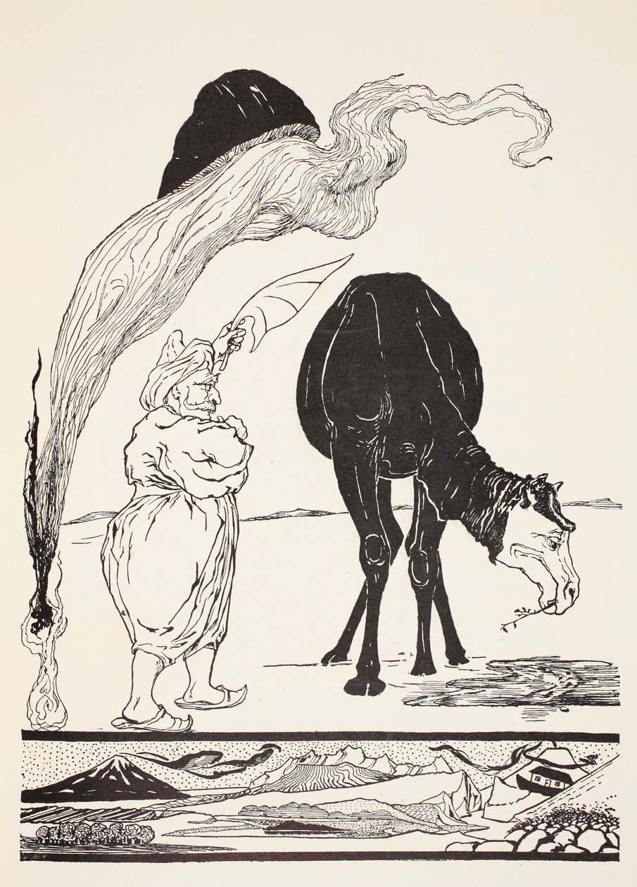 Djinnen som ansvarar för All Deserts som vägleder magi med sin magiska fläkt, illustration från "Just So Stories for Little Children" av Rudyard Kipling, pub. London, 1951 av Joseph Rudyard Kipling