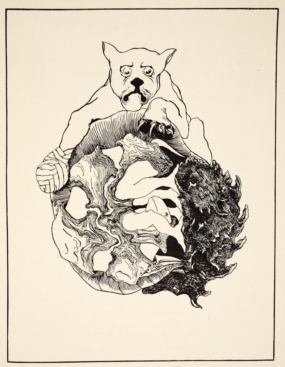 Hela historien om jaguaren, igelkotten, sköldpaddan och bältdjuret i en hög, illustration från "Just So Stories for Little Children" av Rudyard Kipling, pub. London, 1951. av Joseph Rudyard Kipling