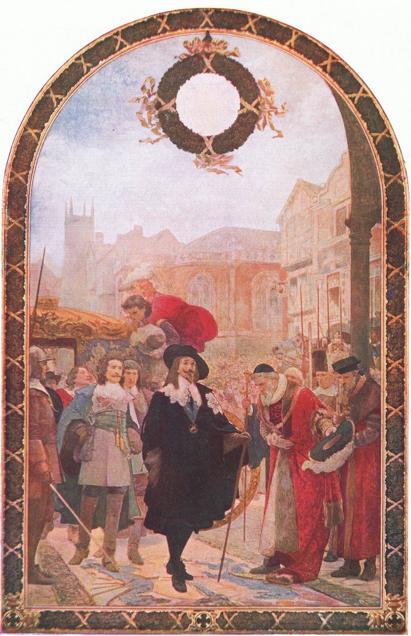 Karl I kräver de fem ledamöterna i Guildhall 1641-1642, från Cassells History of the British People utgiven av Waverley Book Company Limited, ca 1940. av Joseph Soloman