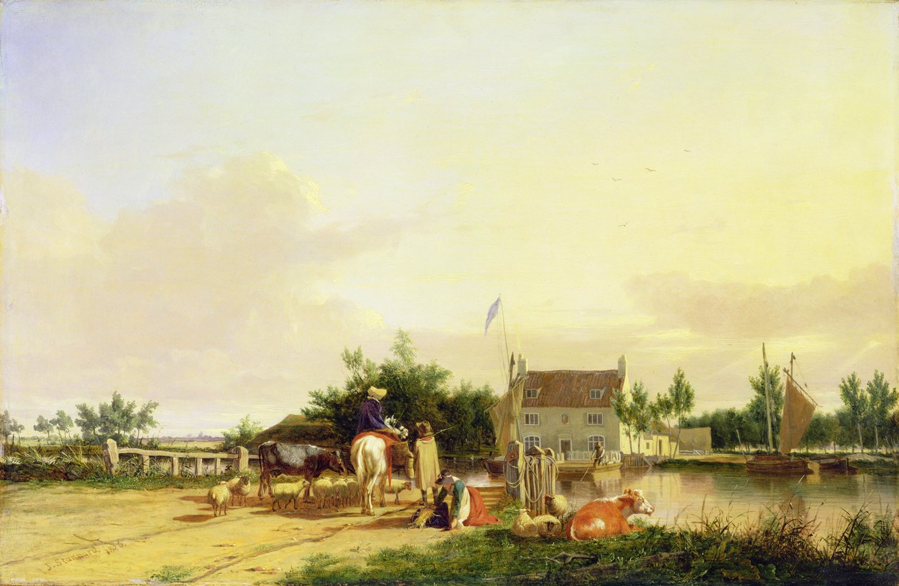 Buckenhams färja på floden Yare, Norfolk, 1826 av Joseph Stannard