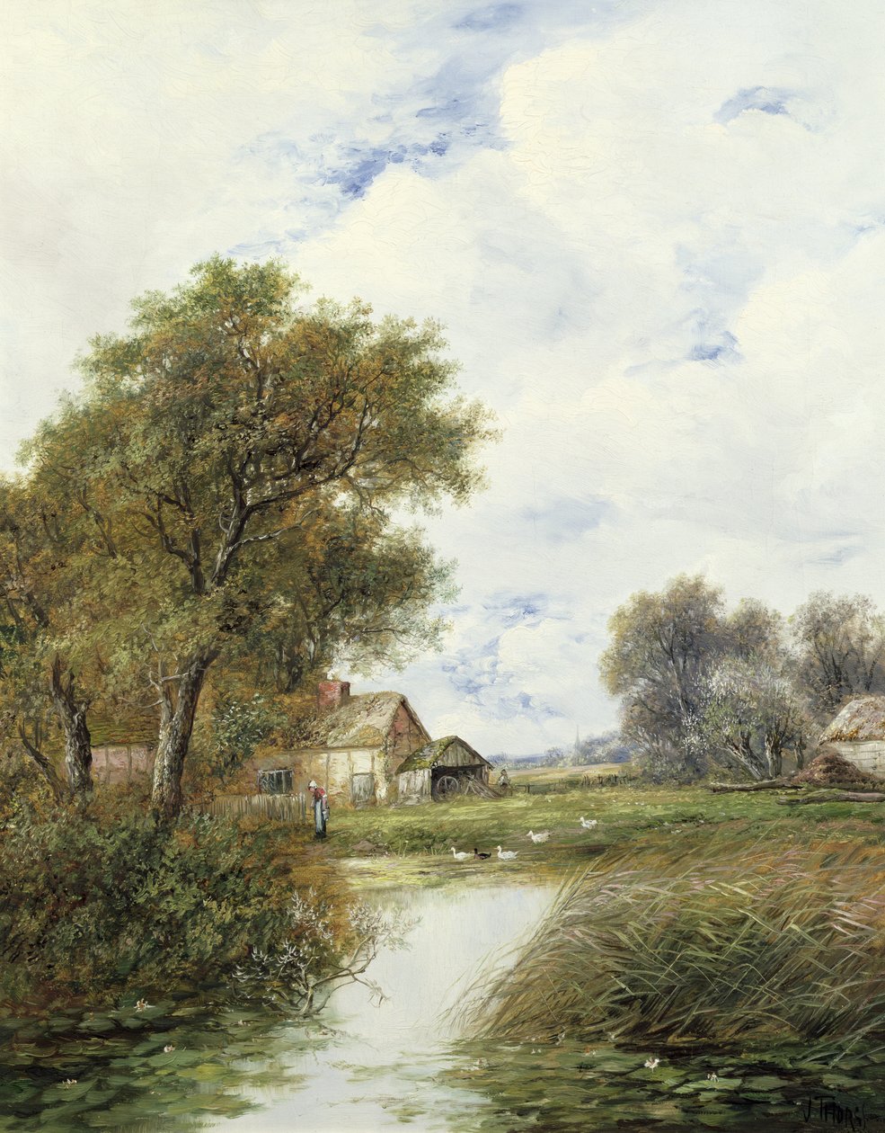 Damm med ankor och bondgård bortom av Joseph Thors
