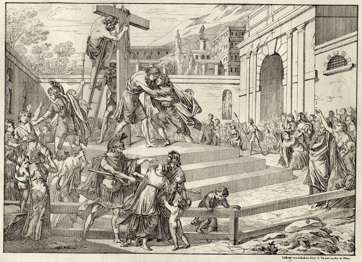 Illustration der Ballade Die Bürgschaft von Friedrich Schiller. av Joseph Trentsensky