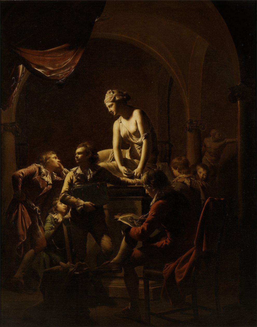 Academy av Lamplight av Joseph Wright of Derby
