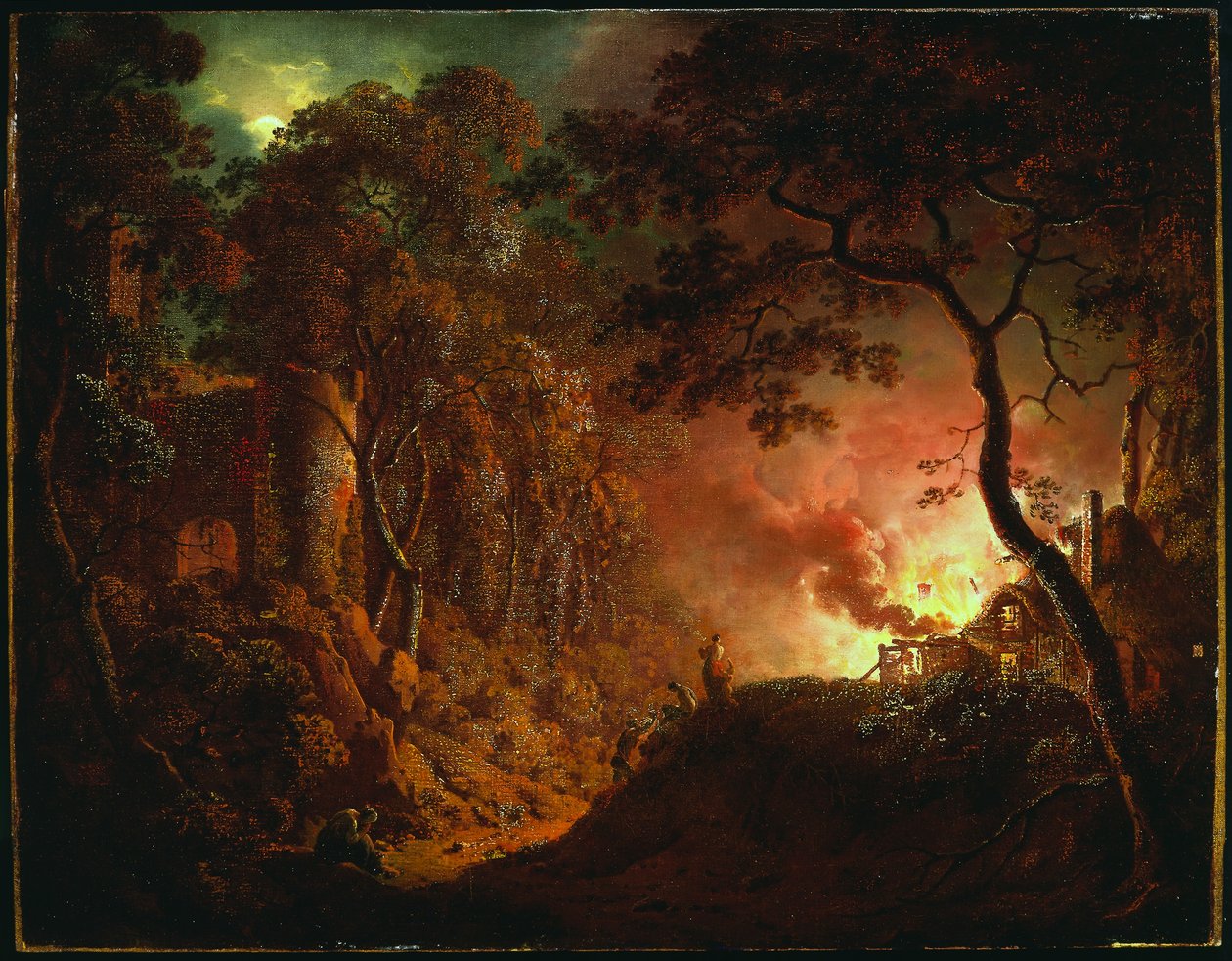 Stuga i brand, c.1786-87 av Joseph Wright of Derby