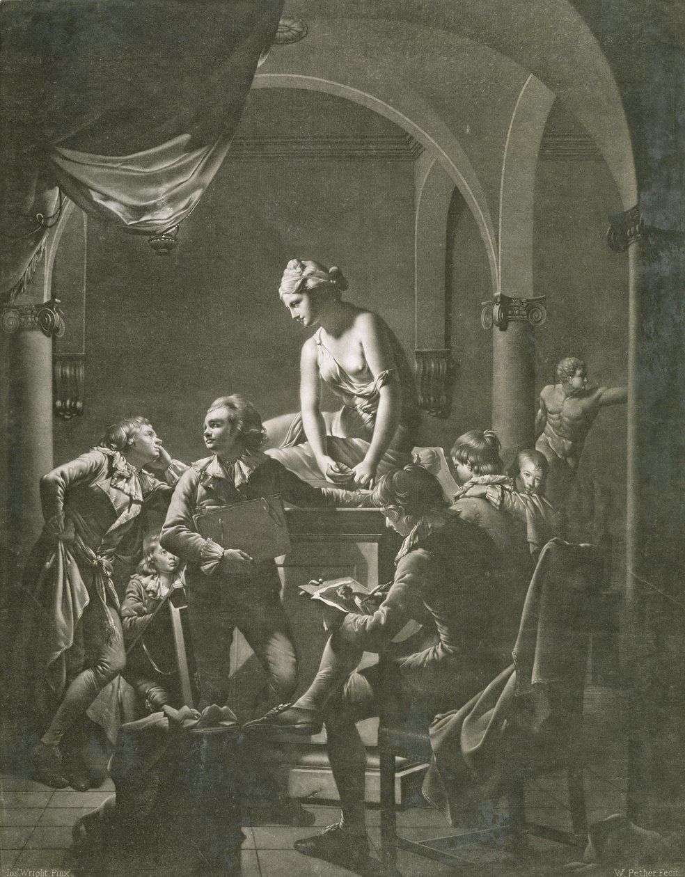 Drawing Academy, graverad av William Pether (c.1738-1821) c.1772 (mezzotint) av Joseph Wright of Derby
