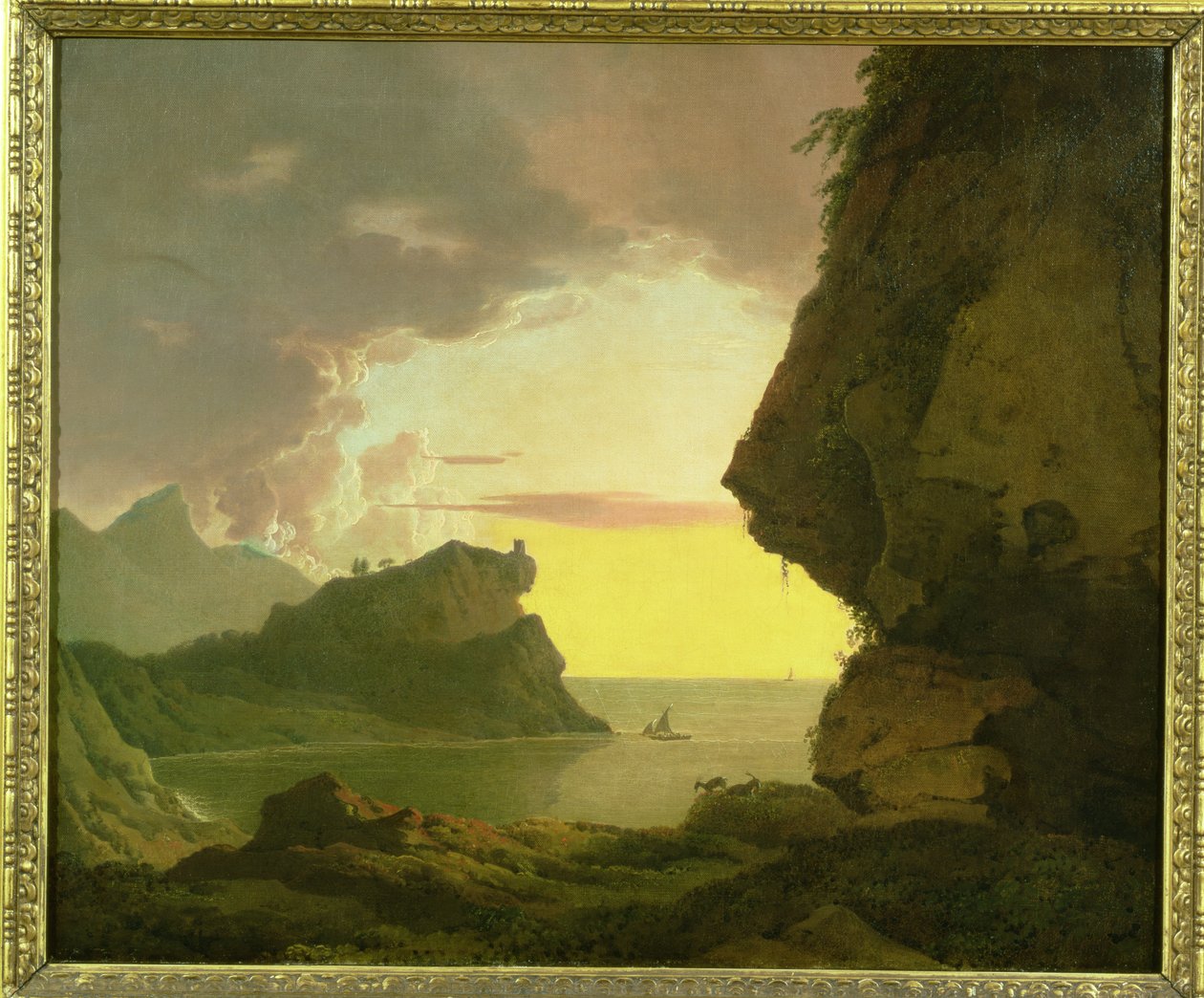 Solnedgång vid kusten nära Neapel, ca 1785-90 av Joseph Wright of Derby