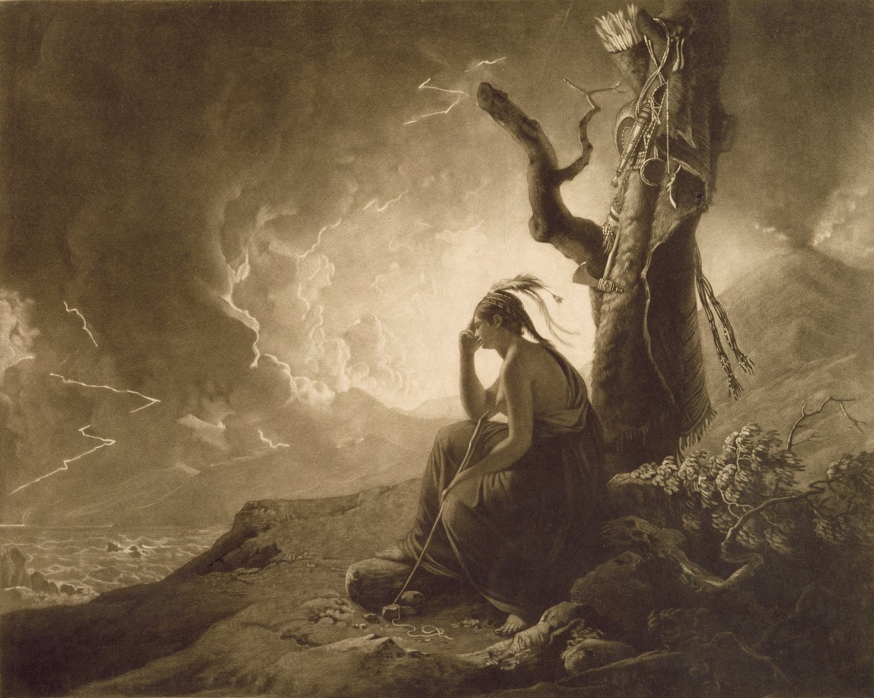 Mjane wa Kihindi, 1789 (mezzotint)swed av Joseph Wright of Derby