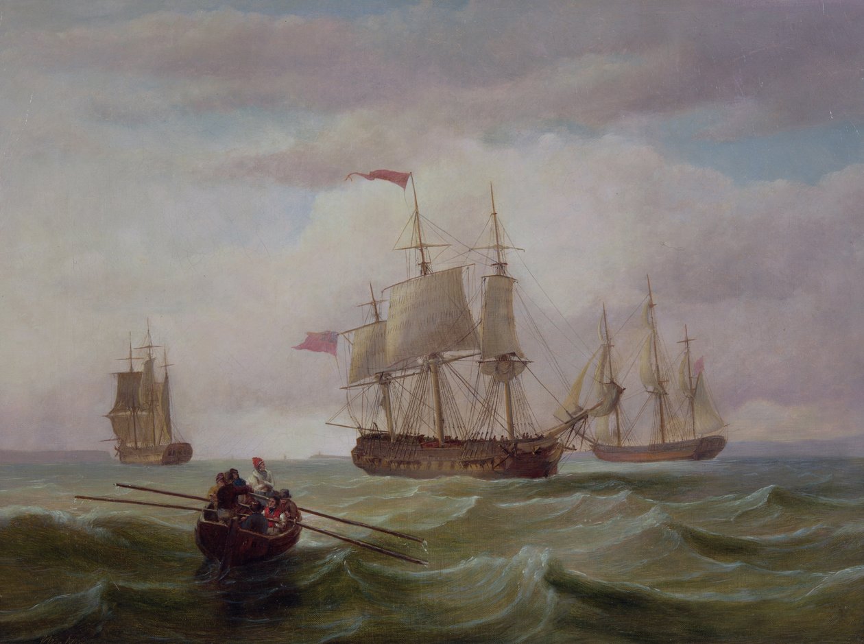Tre ostindiefarare i Bristol Channel av Joseph Walter