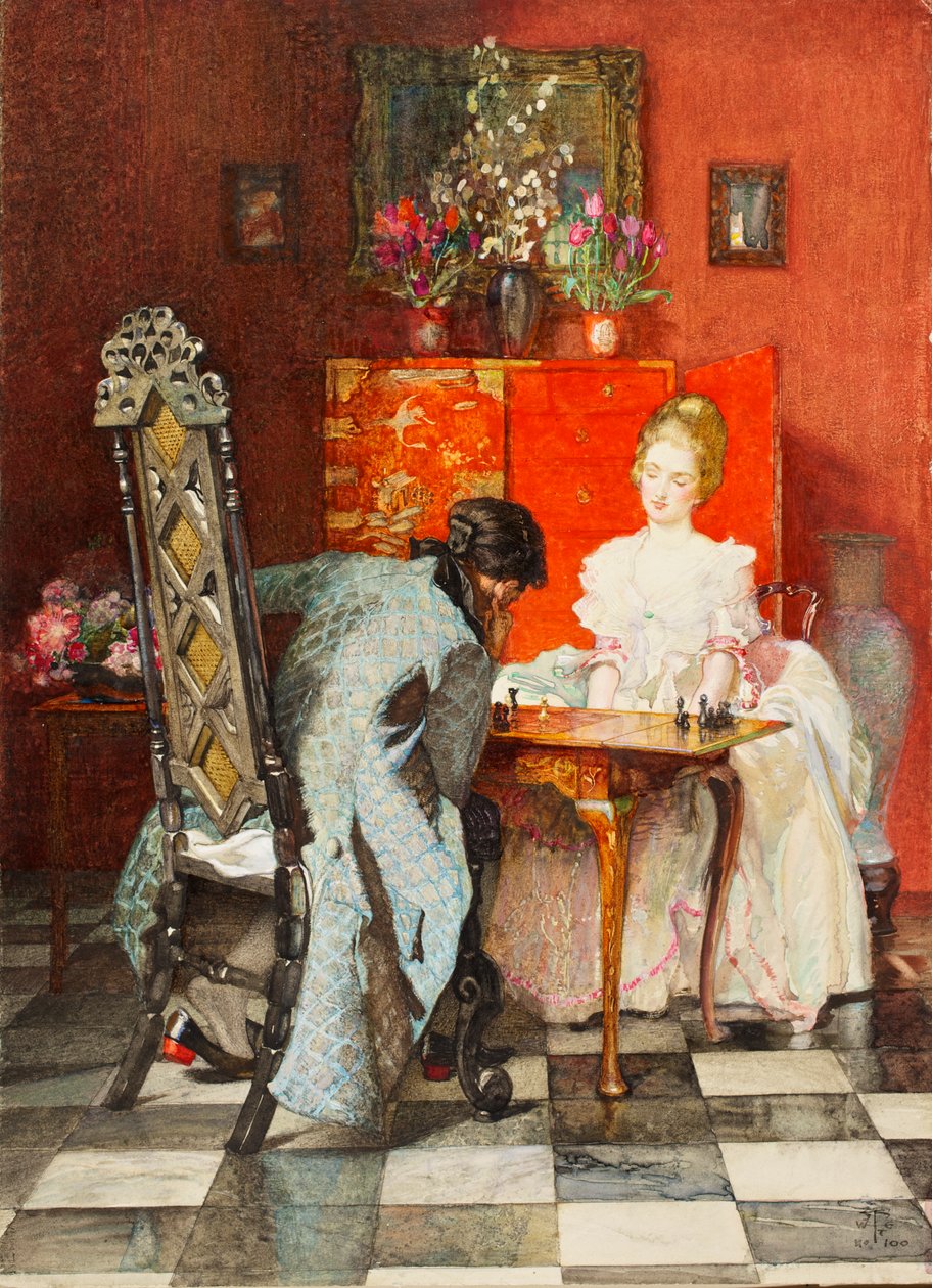The Chess Players, or Black to Move, 1920 (wc und gouache på papper) av Joseph Walter West