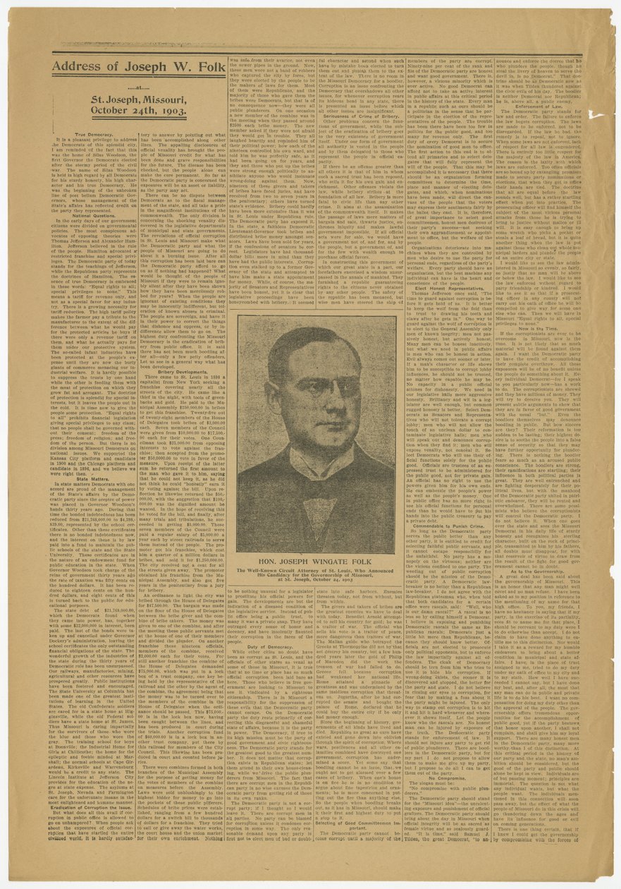 Address of Joseph W. Folk, St. Joseph, Mo., candidate for Missouri governship, October 24, 1903 av Joseph Wingate Folk