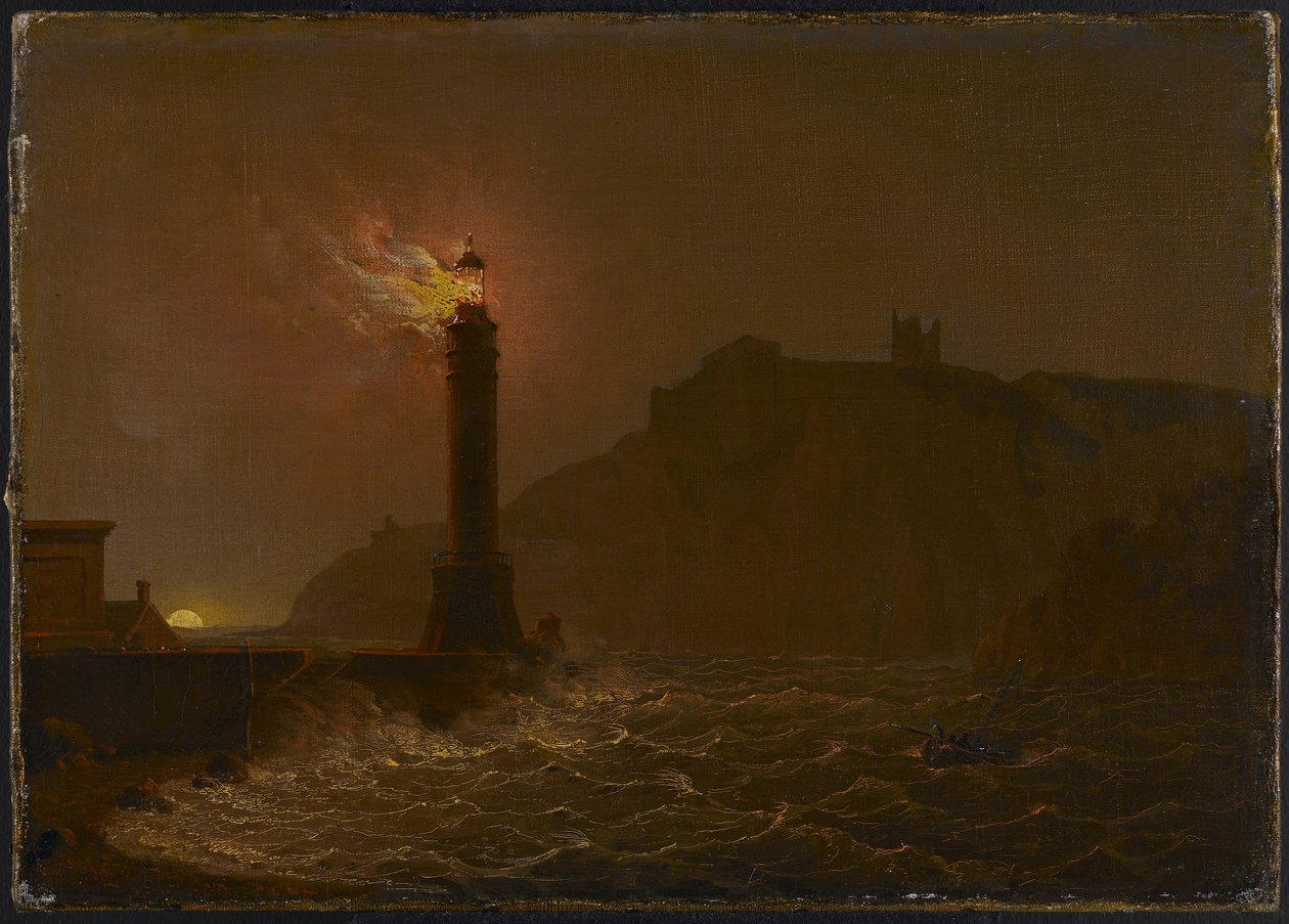 En fyr som brinner på natten av Joseph Wright of Derby