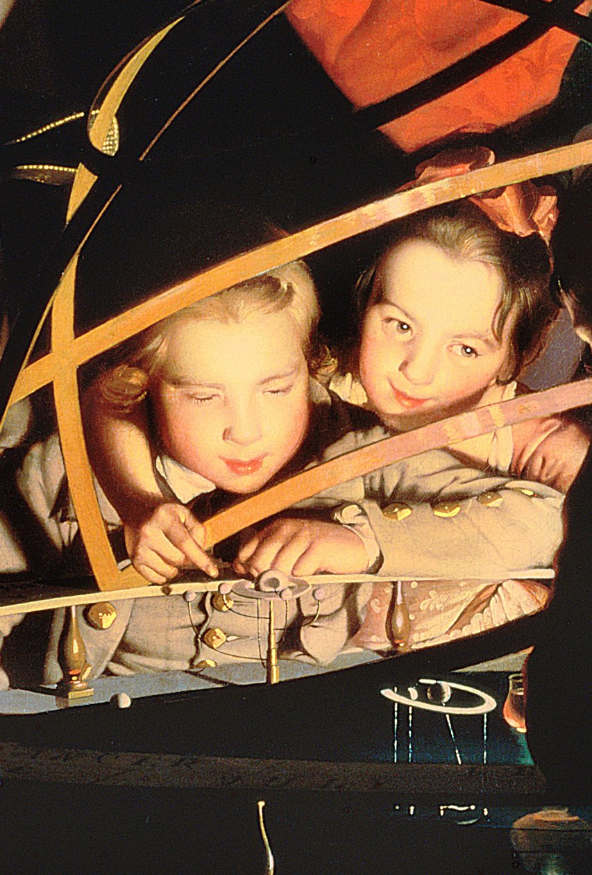 Barn som inspekterar orneriet, ca 1766 olja på duk detalj av 4262 av Joseph Wright of Derby