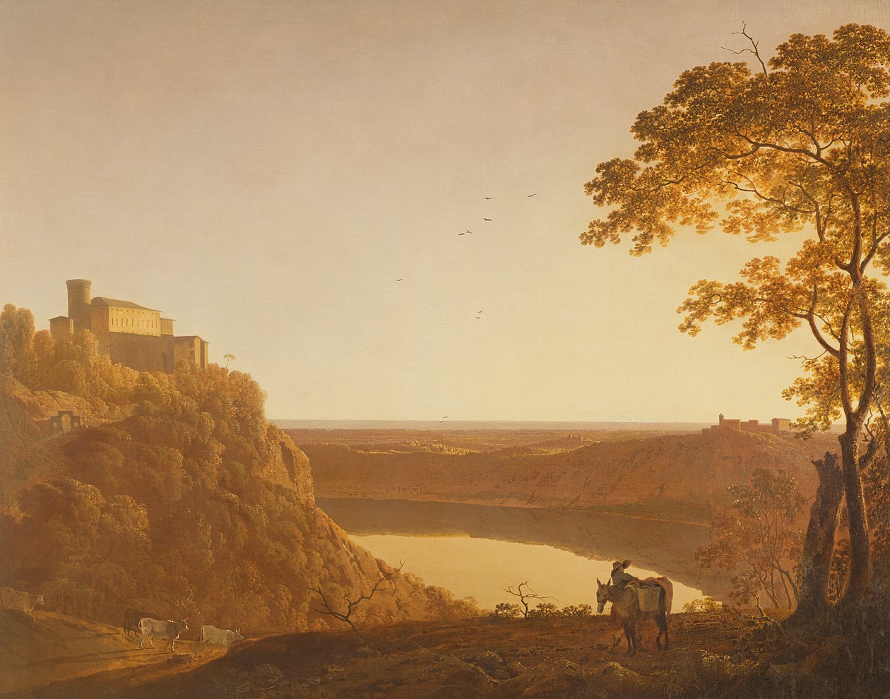 Lake Nemi vid solnedgången, ca 1790 av Joseph Wright of Derby