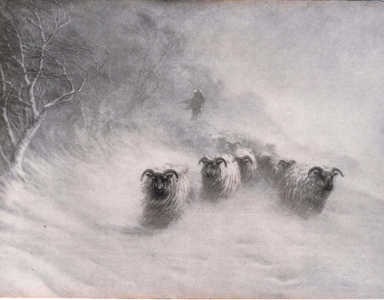 Vintern kommer med en stormig explosion, Bibbys Annual, 1916-1917 av Joseph Farquharson