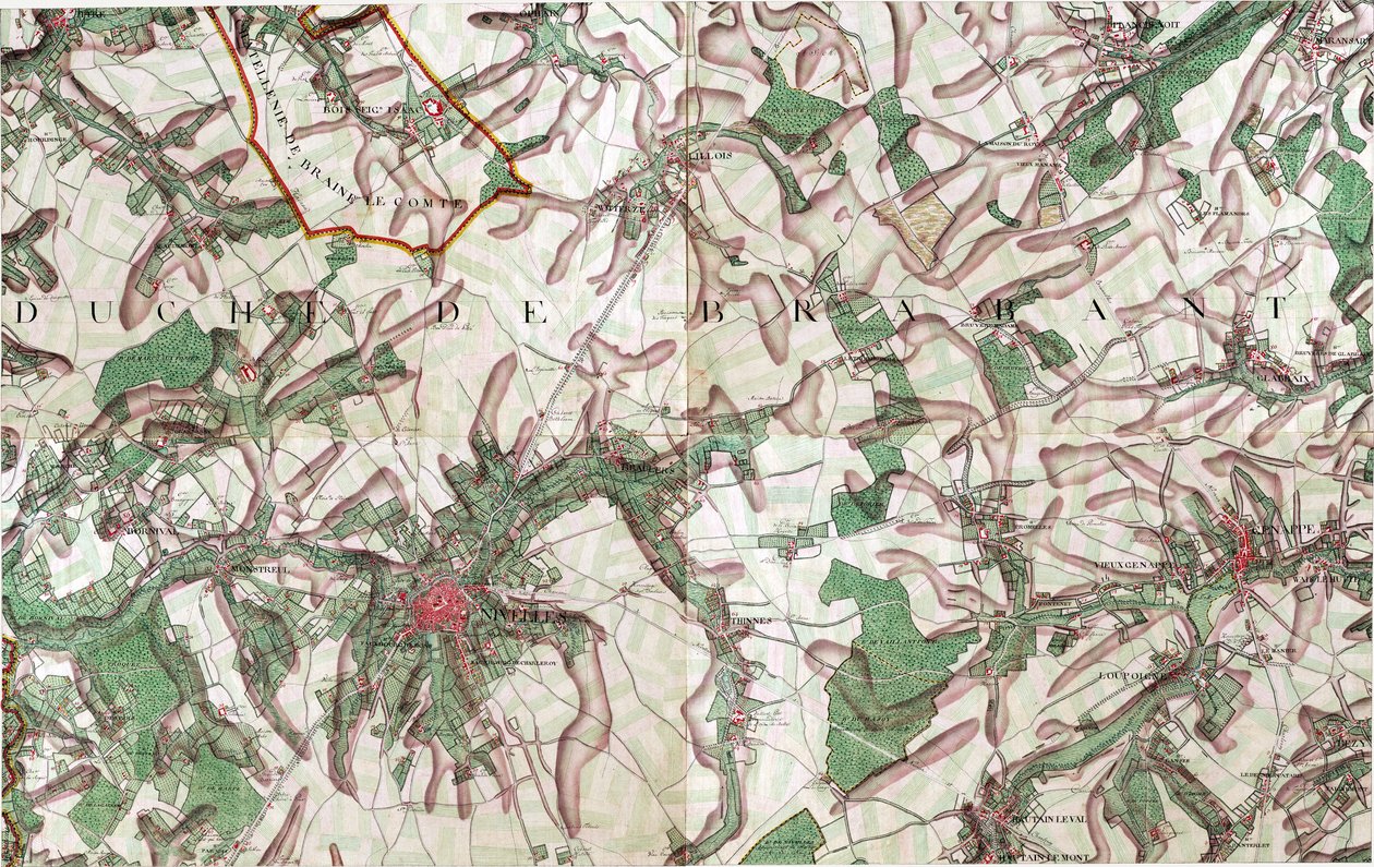 Map of Nivelles, Belgium av Joseph de Ferraris