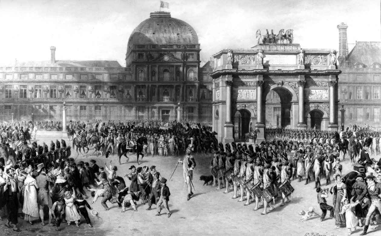 Skildring av en Military Review under det första franska imperiet 1810, framför Tuilerierna. 1862 (olja på duk) av Joseph Louis Hippolyte Bellange