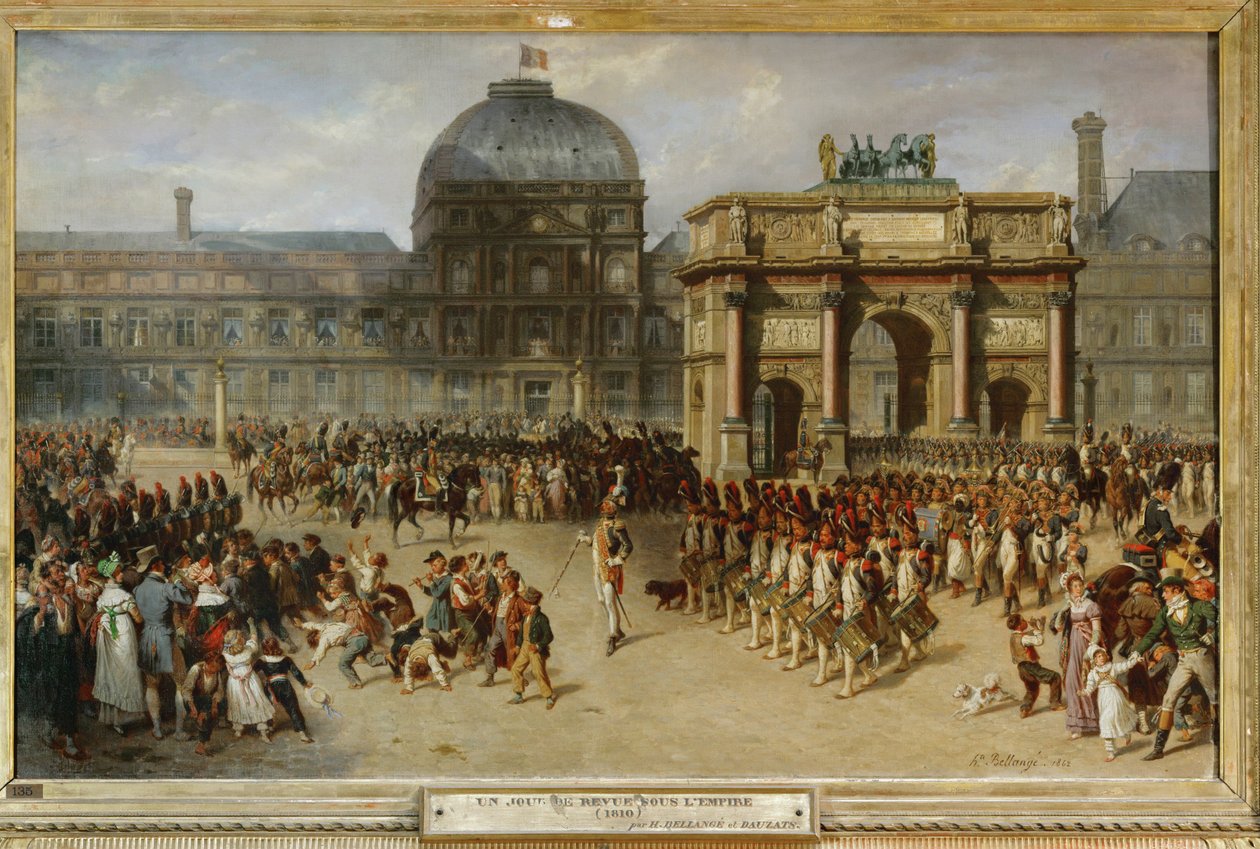 Militär genomgång framför Tuileriespalatset, Paris, 1810 ... av Joseph-Louis-Hippolyte Bellange