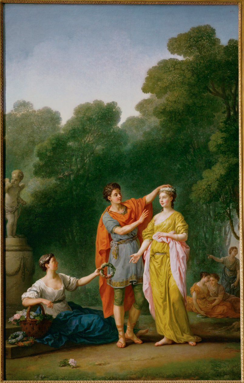 En älskare som kröner sin älskade med en blomsterkrans... av Joseph Marie the Elder Vien