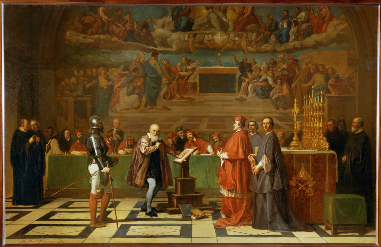 Galileo Galilei inför det heliga ämbetet i Vatikanen ... av Joseph-Nicolas Robert-Fleury